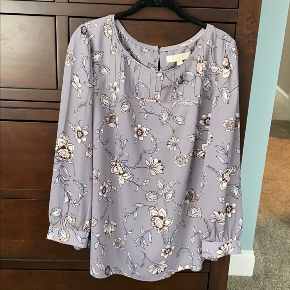 Lavender floral blouse.